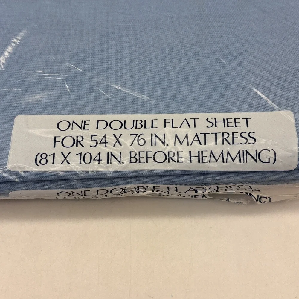 Vtg Dan River Dantrel No Iron Double Sheet Set White Blue Floral NOS